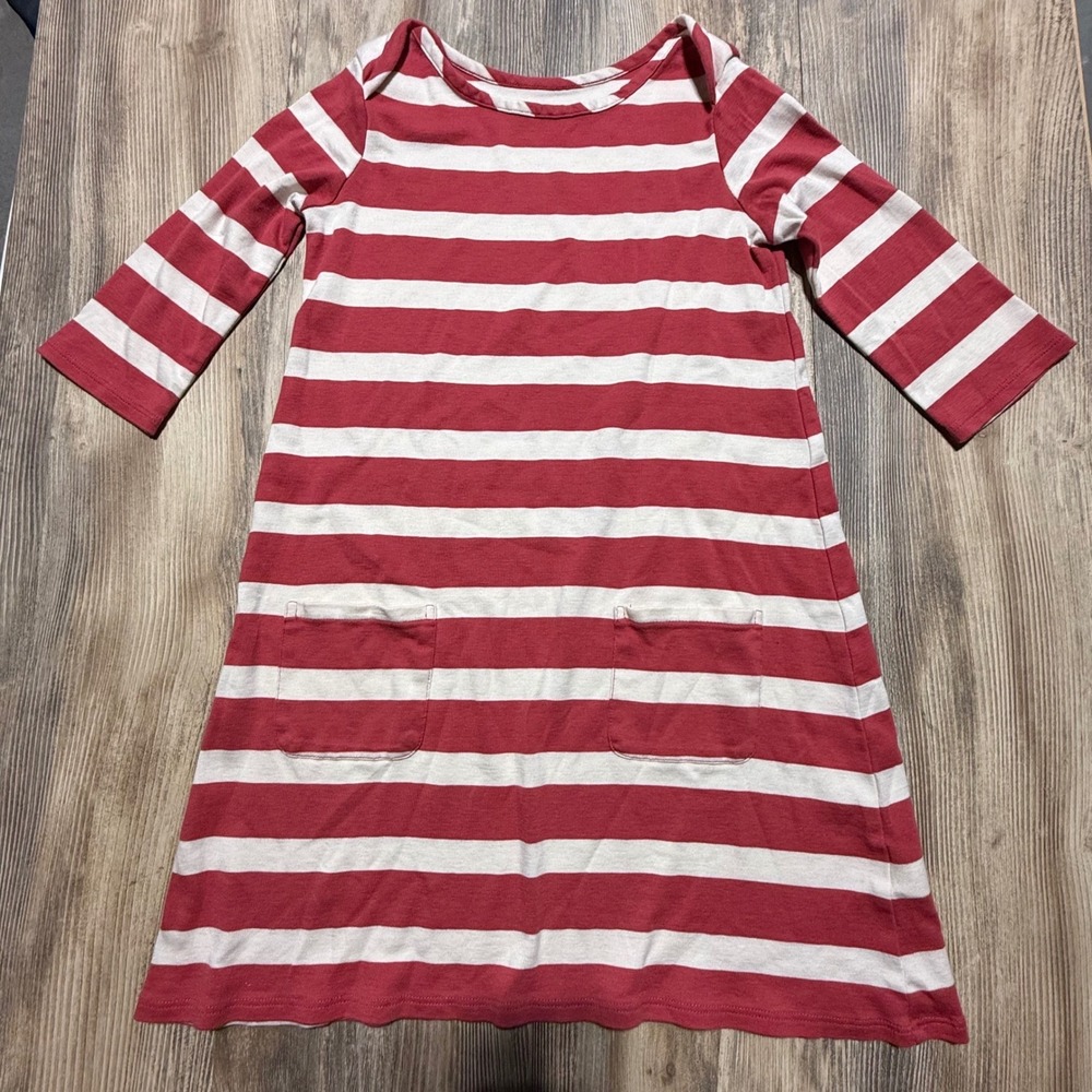 Garnet Hill Kids Girls Large Striped Pima Cotton Pocket Dress Red White L
